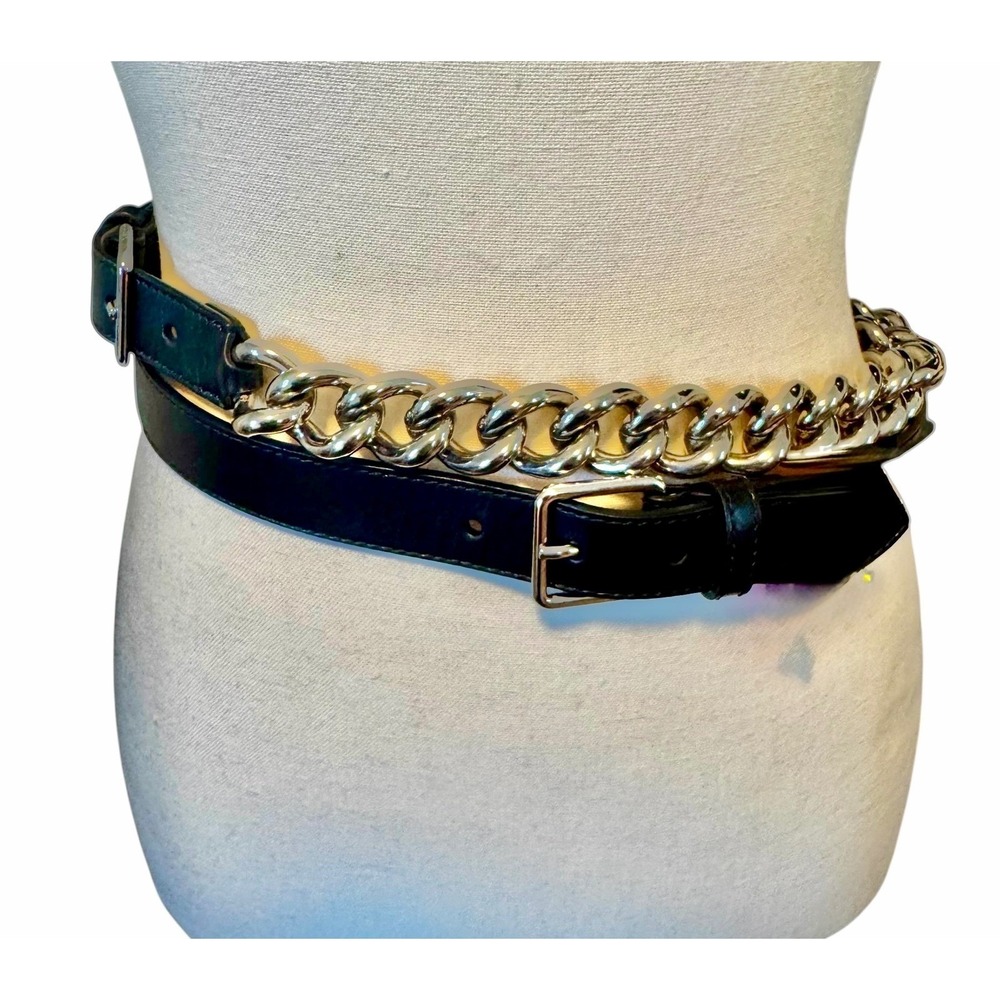 Alexander‎ McQueen Black Leather Chain Double Waist Belt 75 cm. New, Dust bag